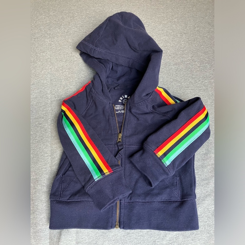 Primary Brand zip-up hoodie - Size 6-12 months - navy blue w/rainbow